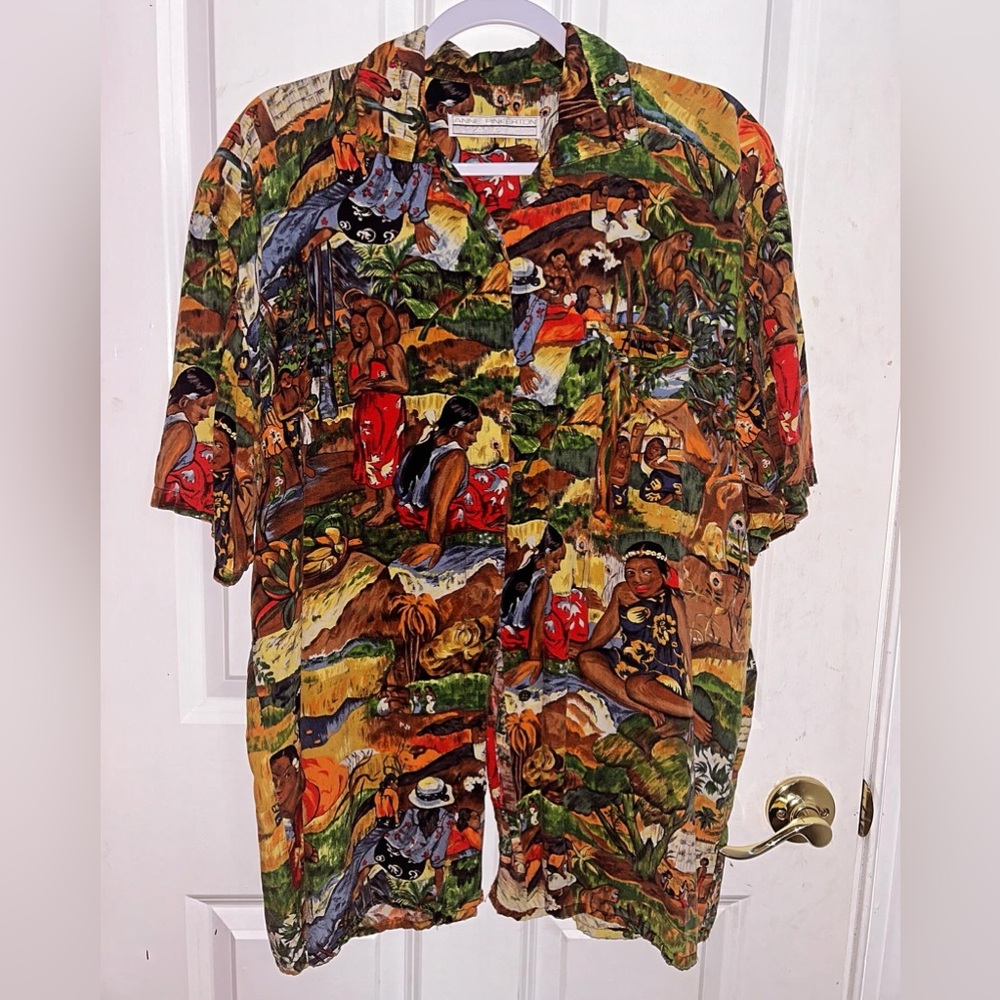 Button Up African Themed Shirt Mens Vintage